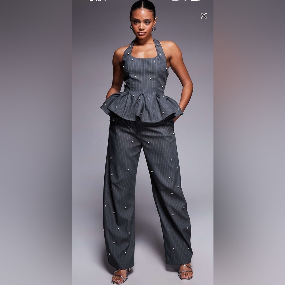 ASOS LUXE Pearl Peplum & Barrel Pants Set